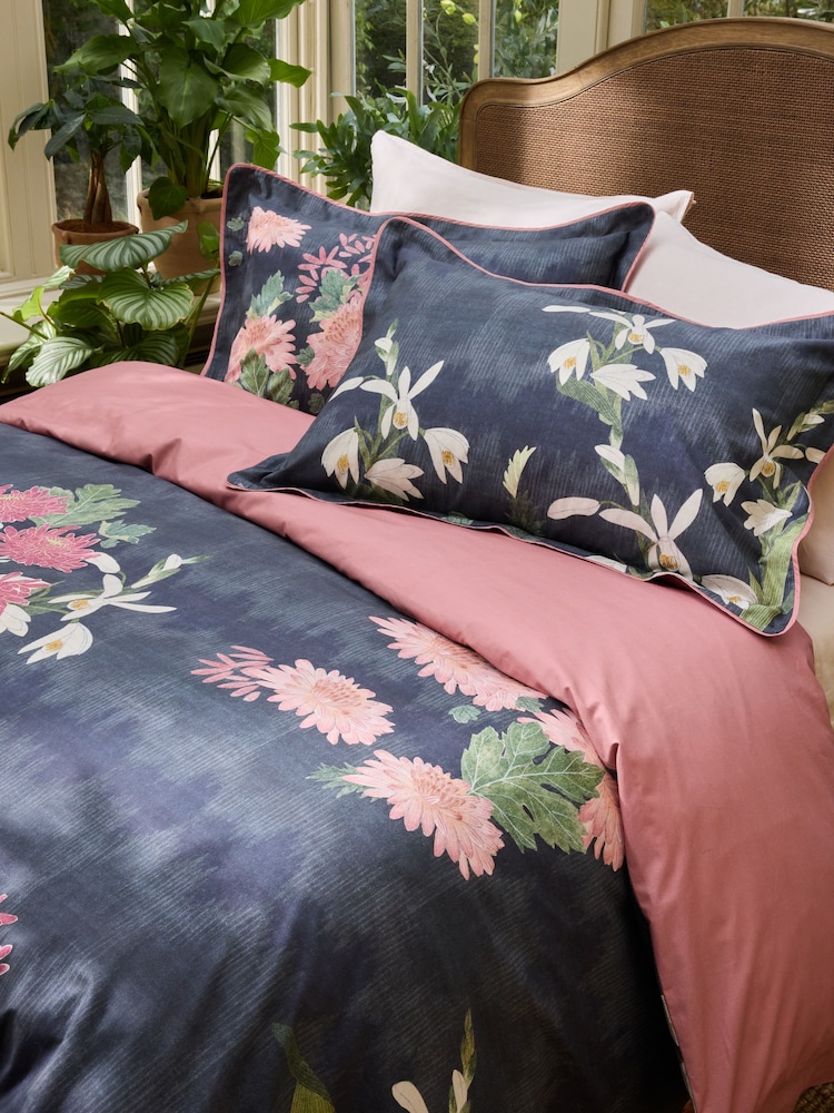 Blue Kew Collection Midnight Floral 400 Thread Count Percale Duvet Cover and Pillowcase Set - Image 2 of 6 Blue Kew Collection Midnight Floral 400 Thread Count Percale Duvet Cover and Pillowcase Set - Image 2 of 6