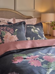 Blue Kew Collection Midnight Floral 400 Thread Count Percale Duvet Cover and Pillowcase Set - Image 3 of 6
