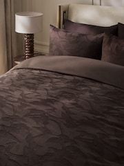 Chocolate Brown N. Premium 200 High Thread Count Jacquard Duvet Cover and Pillowcase Set - Image 3 of 4
