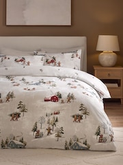 Natural Gingerbread Christmas Brushed Cotton Duvet Cover and Pillowcase Set - Image 1 of 7