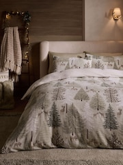 Green Woodland Deers Fleece Christmas Duvet Cover and Pillowcase Set - Image 1 of 6