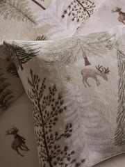 Green Woodland Deers Fleece Christmas Duvet Cover and Pillowcase Set - Image 4 of 6