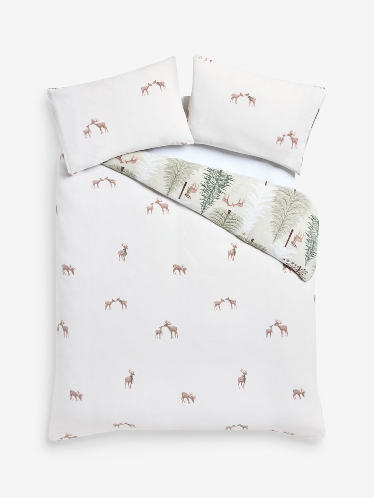 Green Woodland Deers Fleece Christmas Duvet Cover and Pillowcase Set - Image 6 of 6 Green Woodland Deers Fleece Christmas Duvet Cover and Pillowcase Set - Image 6 of 6