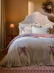 Red/Natural Gingham Bows Brushed Collection Luxe Duvet Cover and Pillowcase Set - Image 1 of 5
