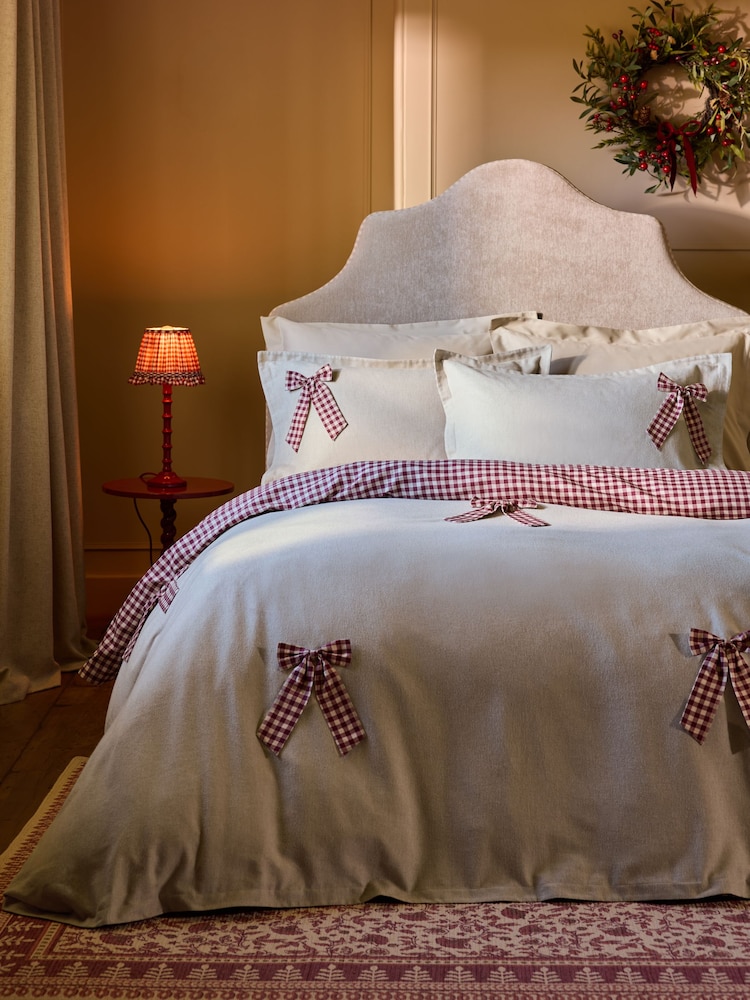 Red/Natural Gingham Bows Brushed Collection Luxe Duvet Cover and Pillowcase Set - Image 1 of 5 Red/Natural Gingham Bows Brushed Collection Luxe Duvet Cover and Pillowcase Set - Image 1 of 5