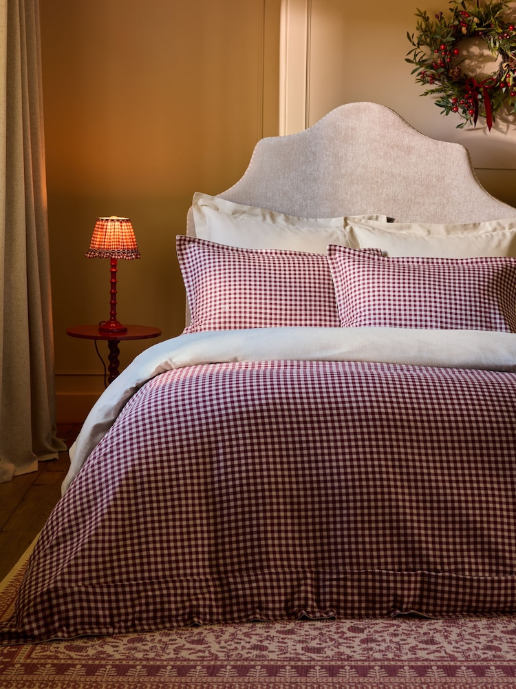 Red/Natural Gingham Bows Brushed Collection Luxe Duvet Cover and Pillowcase Set - Image 2 of 5 Red/Natural Gingham Bows Brushed Collection Luxe Duvet Cover and Pillowcase Set - Image 2 of 5