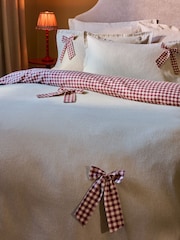 Red/Natural Gingham Bows Brushed Collection Luxe Duvet Cover and Pillowcase Set - Image 3 of 5