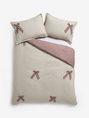 Red/Natural Gingham Bows Brushed Collection Luxe Duvet Cover and Pillowcase Set - Image 5 of 5