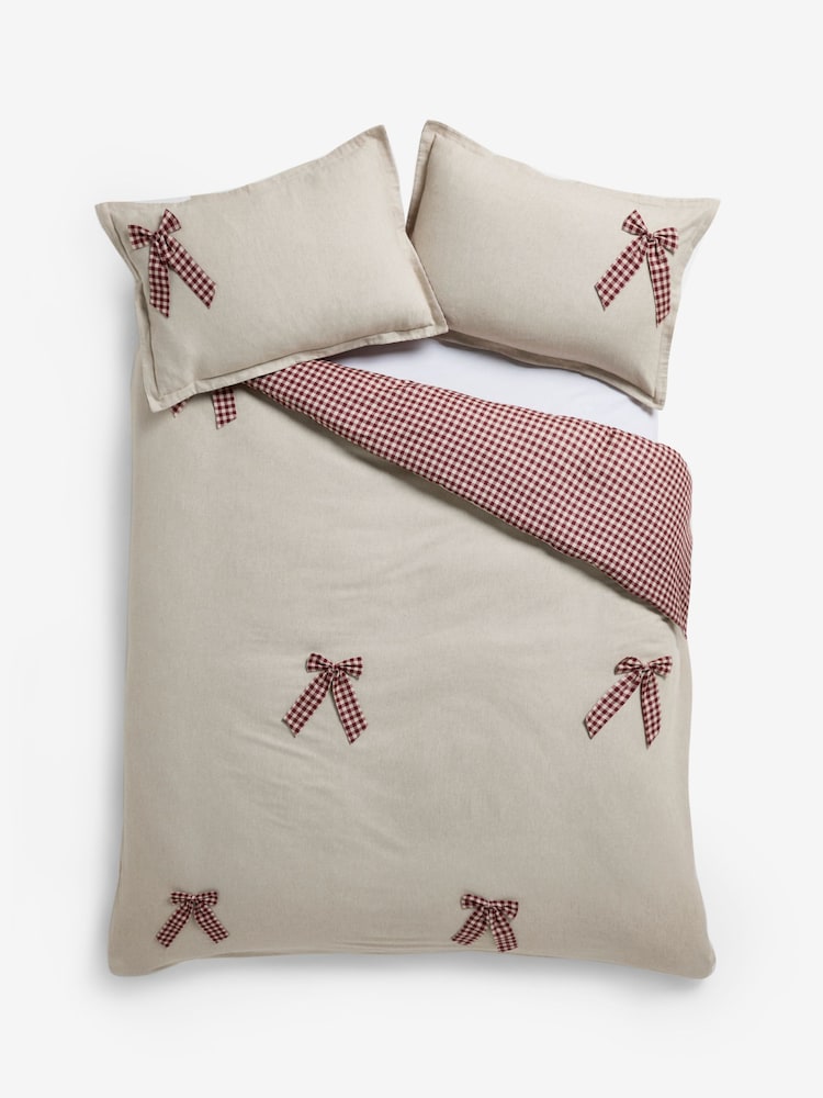 Red/Natural Gingham Bows Brushed Collection Luxe Duvet Cover and Pillowcase Set - Image 5 of 5 Red/Natural Gingham Bows Brushed Collection Luxe Duvet Cover and Pillowcase Set - Image 5 of 5