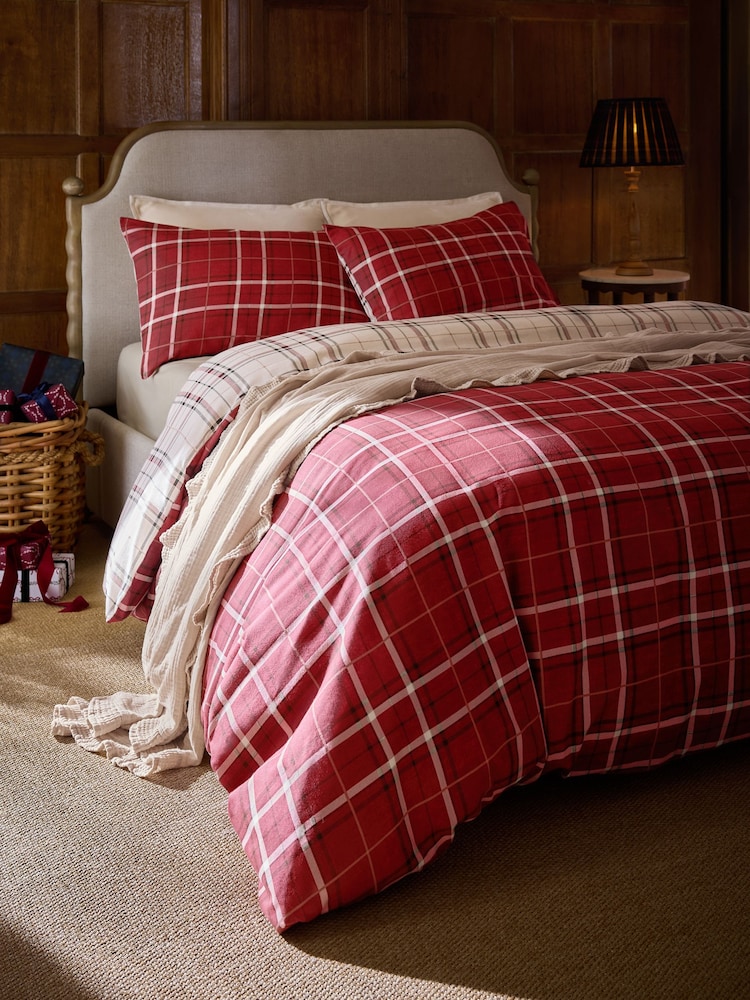 Red Check Christmas Brushed Cotton Duvet Cover and Pillowcase Set - Image 1 of 6 Red Check Christmas Brushed Cotton Duvet Cover and Pillowcase Set - Image 1 of 6