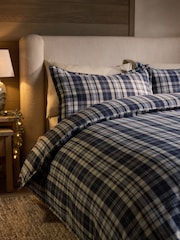 Blue Check Brushed Collection Luxe Duvet Cover and Pillowcase Set - Image 1 of 4