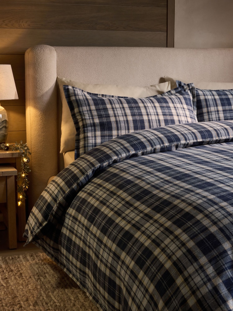 Blue Check Brushed Collection Luxe Duvet Cover and Pillowcase Set - Image 1 of 4 Blue Check Brushed Collection Luxe Duvet Cover and Pillowcase Set - Image 1 of 4