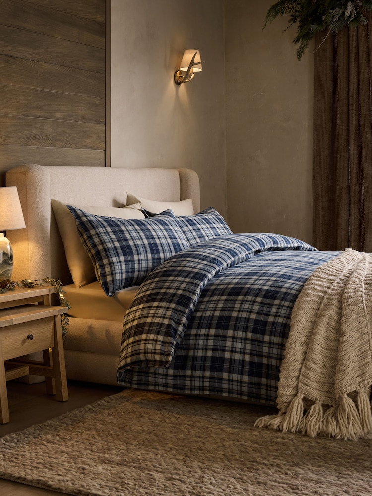 Blue Check Brushed Collection Luxe Duvet Cover and Pillowcase Set - Image 2 of 4 Blue Check Brushed Collection Luxe Duvet Cover and Pillowcase Set - Image 2 of 4