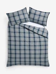 Blue Check Brushed Collection Luxe Duvet Cover and Pillowcase Set - Image 4 of 4