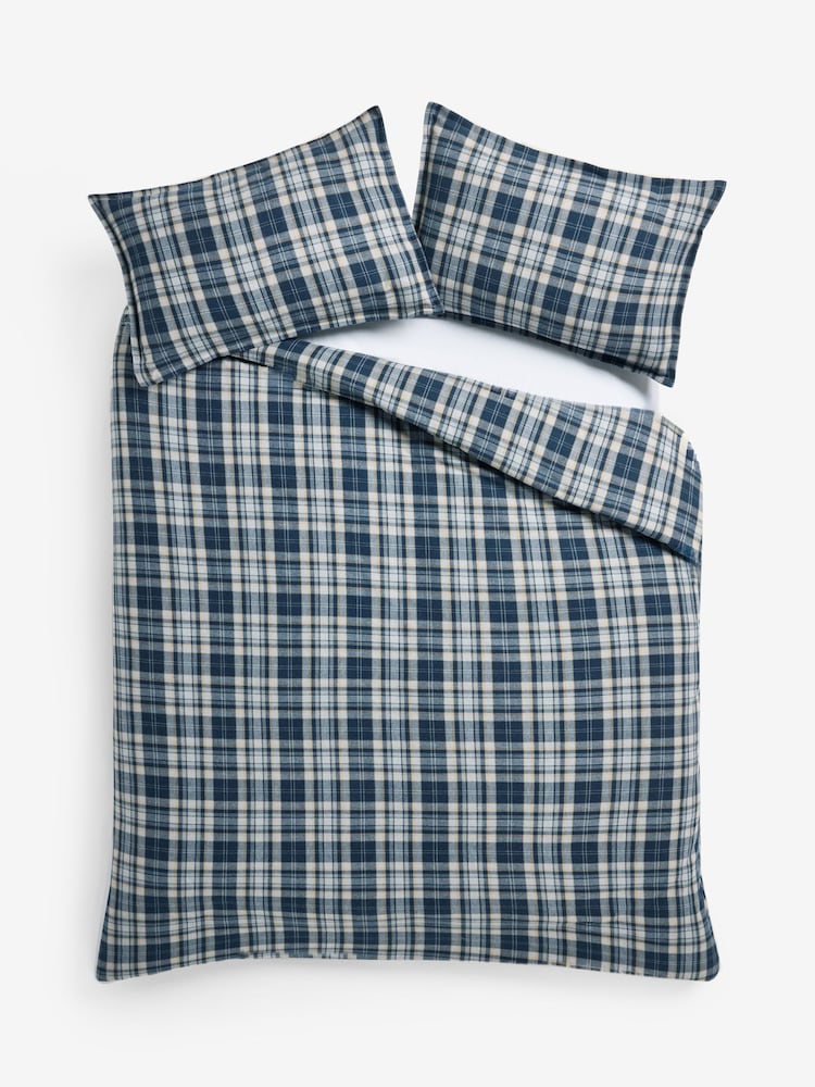 Blue Check Brushed Collection Luxe Duvet Cover and Pillowcase Set - Image 4 of 4 Blue Check Brushed Collection Luxe Duvet Cover and Pillowcase Set - Image 4 of 4
