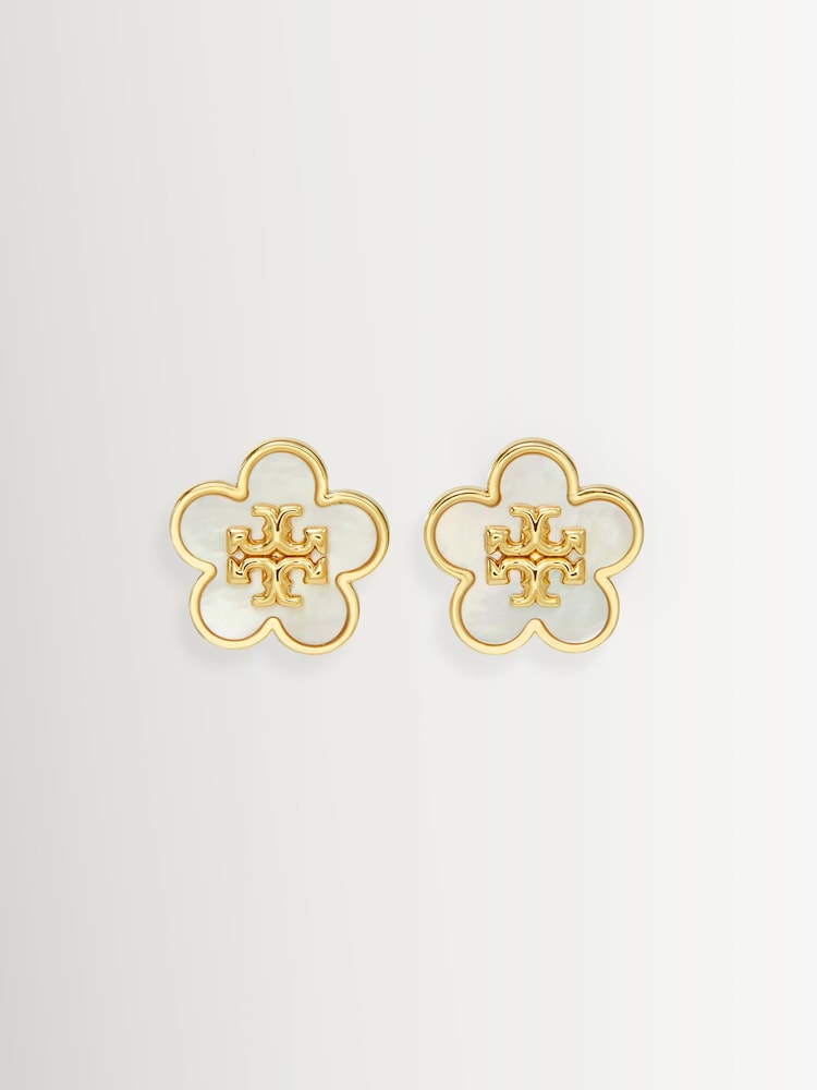 Tory Burch White Forget Me Not Mother of Pearl Stud Earrings - Image 1 of 2