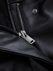 কালো - Funnel Neck Faux Leather Jacket - 8এর মধ্যে 7 ছবি