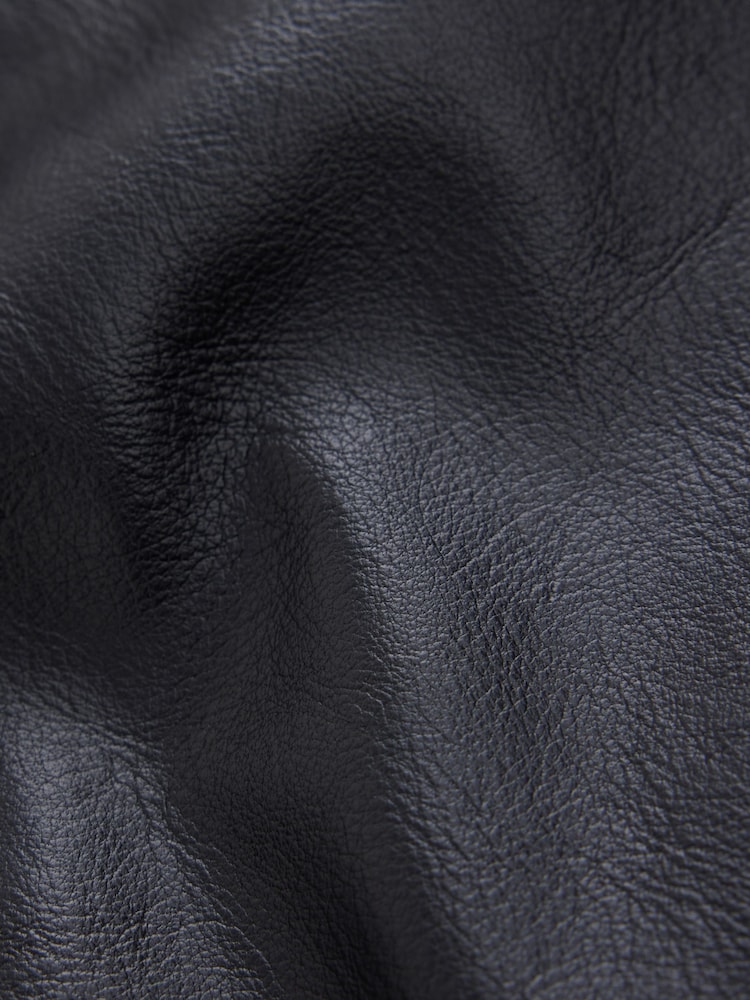 কালো - Funnel Neck Faux Leather Jacket - 8এর মধ্যে 8 ছবি