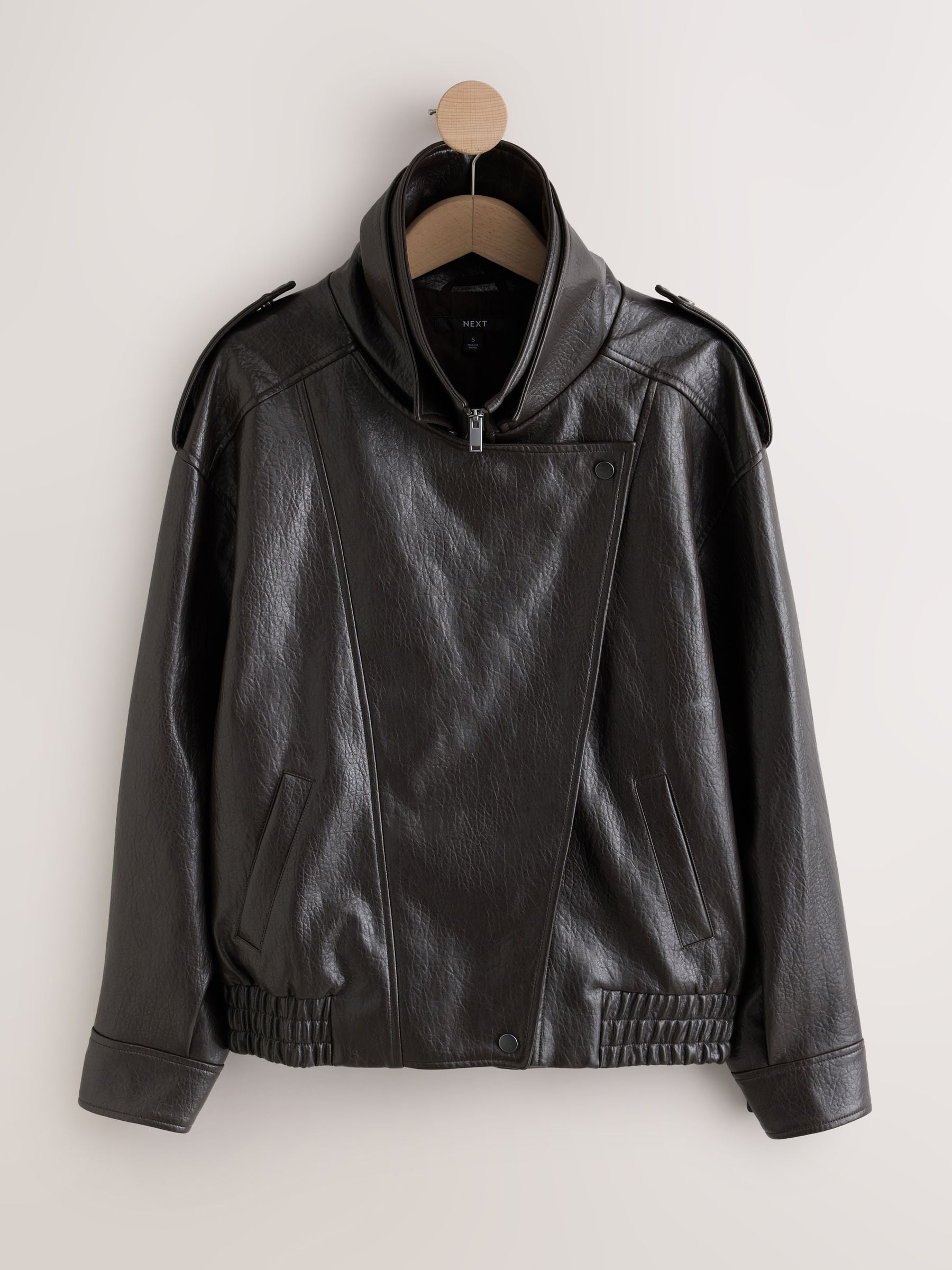 Buy Chocolate Brown Textured Faux Leather Funnel Neck Bomber