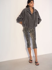 Grey Faux Suede Funnel Neck Bomber Jacket - Image 2 of 4