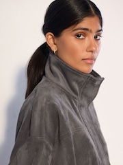 Grey Faux Suede Funnel Neck Bomber Jacket - Image 4 of 4