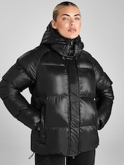 Aztec Diamond Black Heavy Quilted Puffer Coat - Image 1 of 7