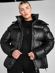 Aztec Diamond Black Heavy Quilted Puffer Coat - Image 2 of 7