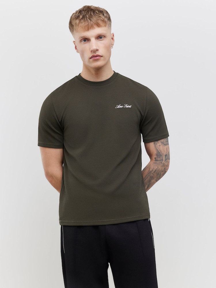 River Island Green Slim Fit Slinky Ame Saint T-Shirt - Image 1 of 4