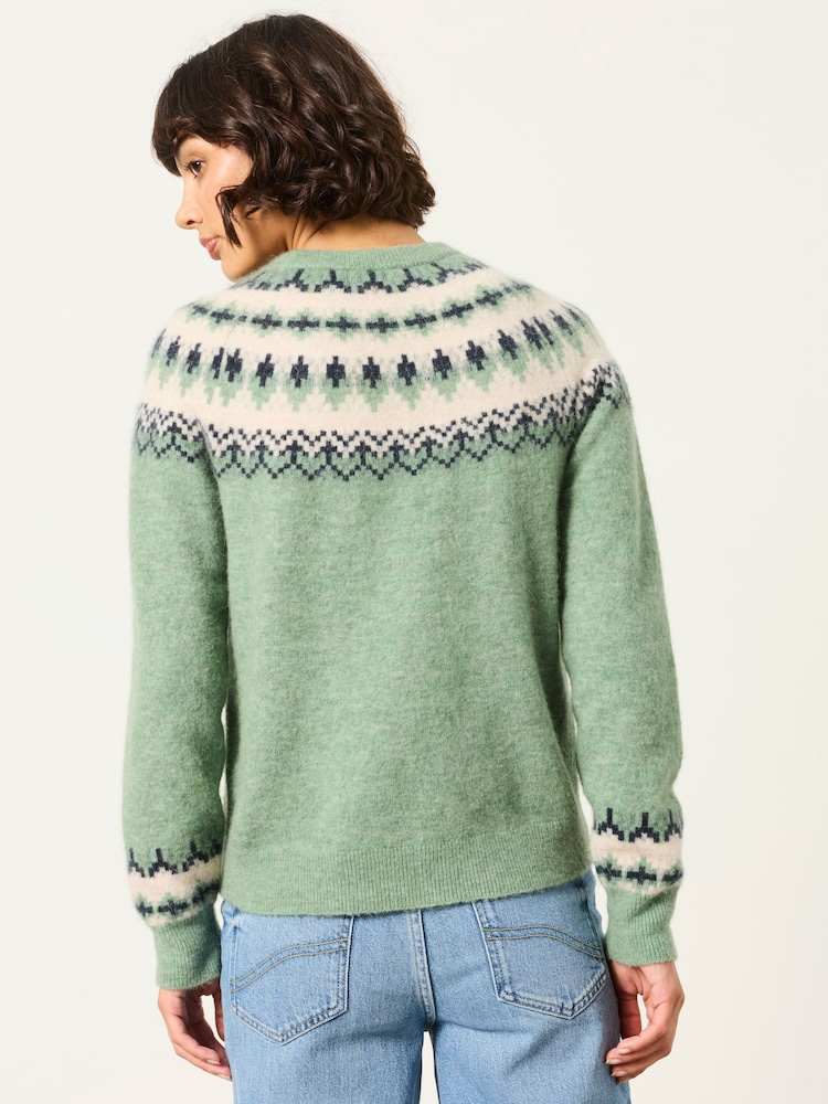 FatFace Halle Light Green Fairisle Knitted Crew Jumper - Image 2 of 6 FatFace Halle Light Green Fairisle Knitted Crew Jumper - Image 2 of 6