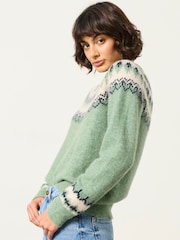 FatFace Halle Light Green Fairisle Knitted Crew Jumper - Image 4 of 6