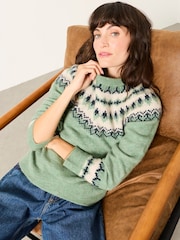 FatFace Halle Light Green Fairisle Knitted Crew Jumper - Image 5 of 6