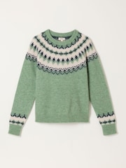 FatFace Halle Light Green Fairisle Knitted Crew Jumper - Image 6 of 6