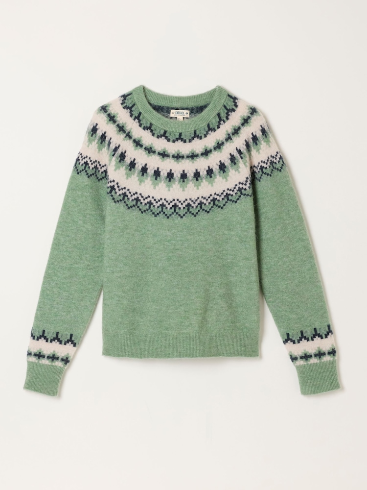 FatFace Halle Light Green Fairisle Knitted Crew Jumper - Image 6 of 6 FatFace Halle Light Green Fairisle Knitted Crew Jumper - Image 6 of 6