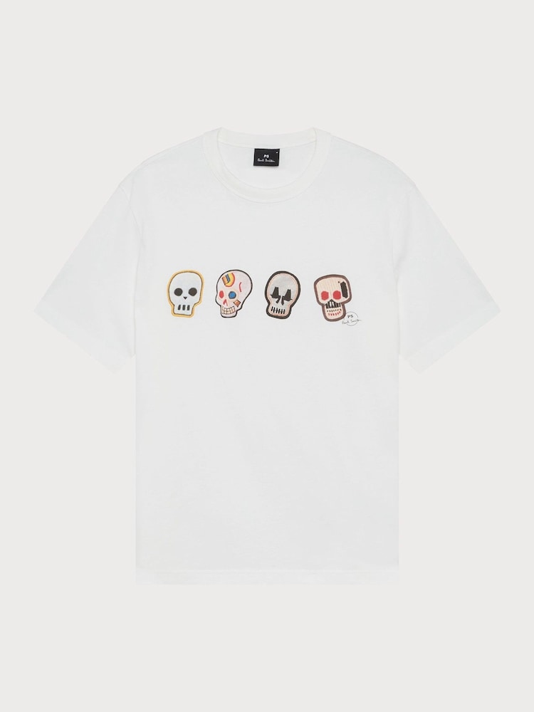 PS Paul Smith White Casual Fit Skull Graphic Print T-Shirt - Image 1 of 1 PS Paul Smith White Casual Fit Skull Graphic Print T-Shirt - Image 1 of 1