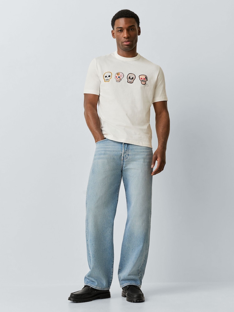 PS Paul Smith White Casual Fit Skull Graphic Print T-Shirt - Image 2 of 5