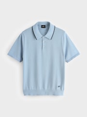 PS Paul Smith Blue Tipped Knitted Polo Shirt - Image 6 of 7