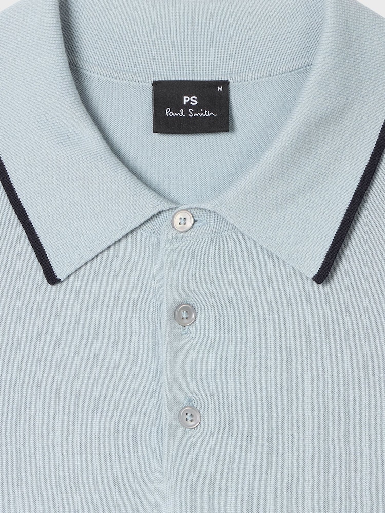 PS Paul Smith Blue Tipped Knitted Polo Shirt - Image 7 of 7