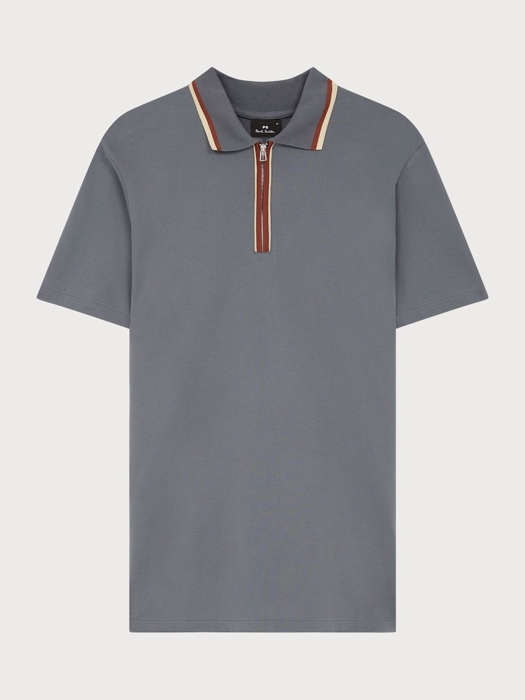 PS Paul Smith Grey Tipped Zip Neck Polo Shirt - Image 6 of 6