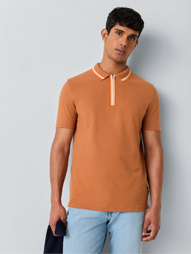 PS Paul Smith Orange Tipped Zip Neck Polo Shirt - Image 1 of 8