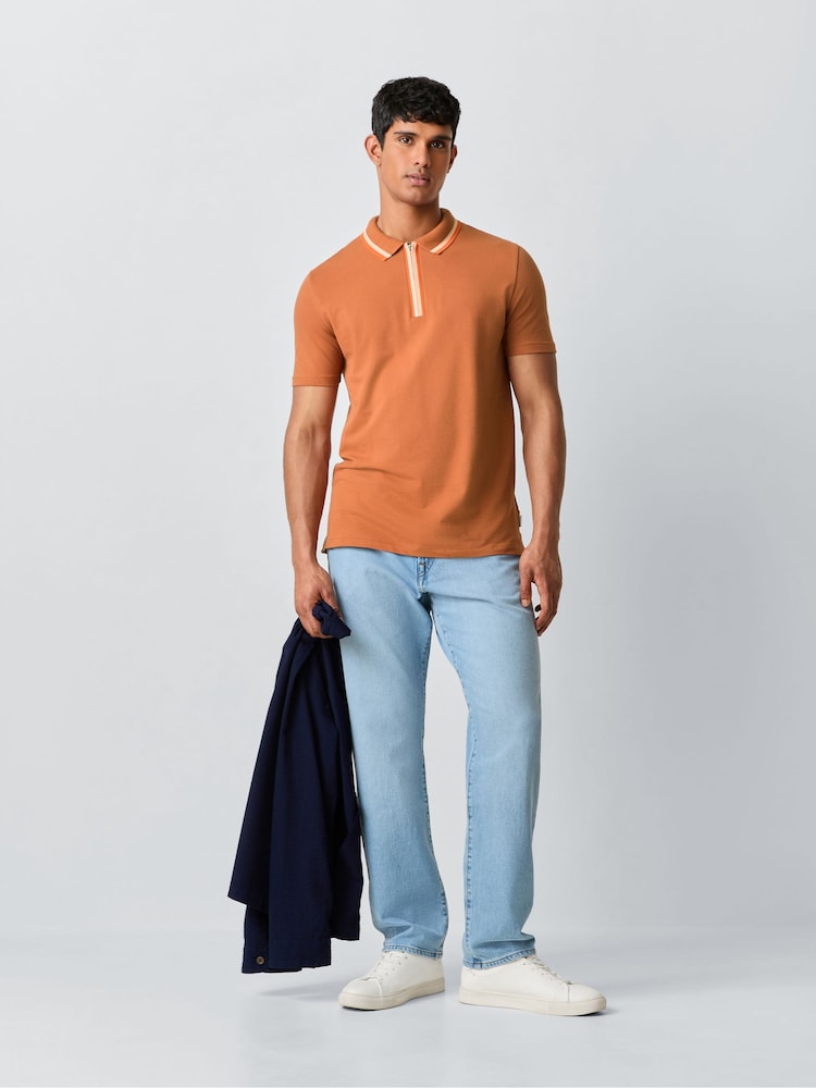 PS Paul Smith Orange Tipped Zip Neck Polo Shirt - Image 2 of 8