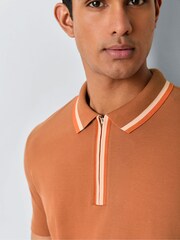 PS Paul Smith Orange Tipped Zip Neck Polo Shirt - Image 4 of 8