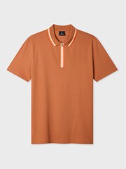 PS Paul Smith Orange Tipped Zip Neck Polo Shirt - Image 6 of 8