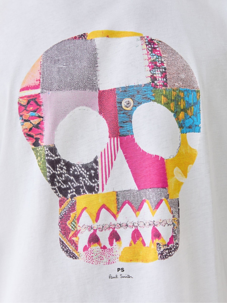 PS Paul Smith White Skull Graphic Print T-Shirt - Image 6 of 6
