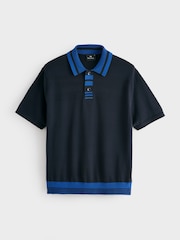 PS Paul Smith Blue Contrast Detail Knitted Polo Shirt - Image 1 of 2