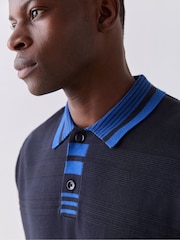 PS Paul Smith Blue Contrast Detail Knitted Polo Shirt - Image 4 of 7