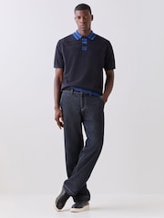 PS Paul Smith Blue Contrast Detail Knitted Polo Shirt - Image 5 of 7