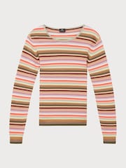 PS Paul Smith Pink Signature Stripe Long Sleeve Knitted T-Shirt - Image 1 of 3