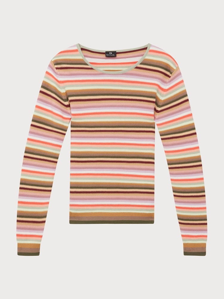 PS Paul Smith Pink Signature Stripe Long Sleeve Knitted T-Shirt - Image 1 of 3 PS Paul Smith Pink Signature Stripe Long Sleeve Knitted T-Shirt - Image 1 of 3
