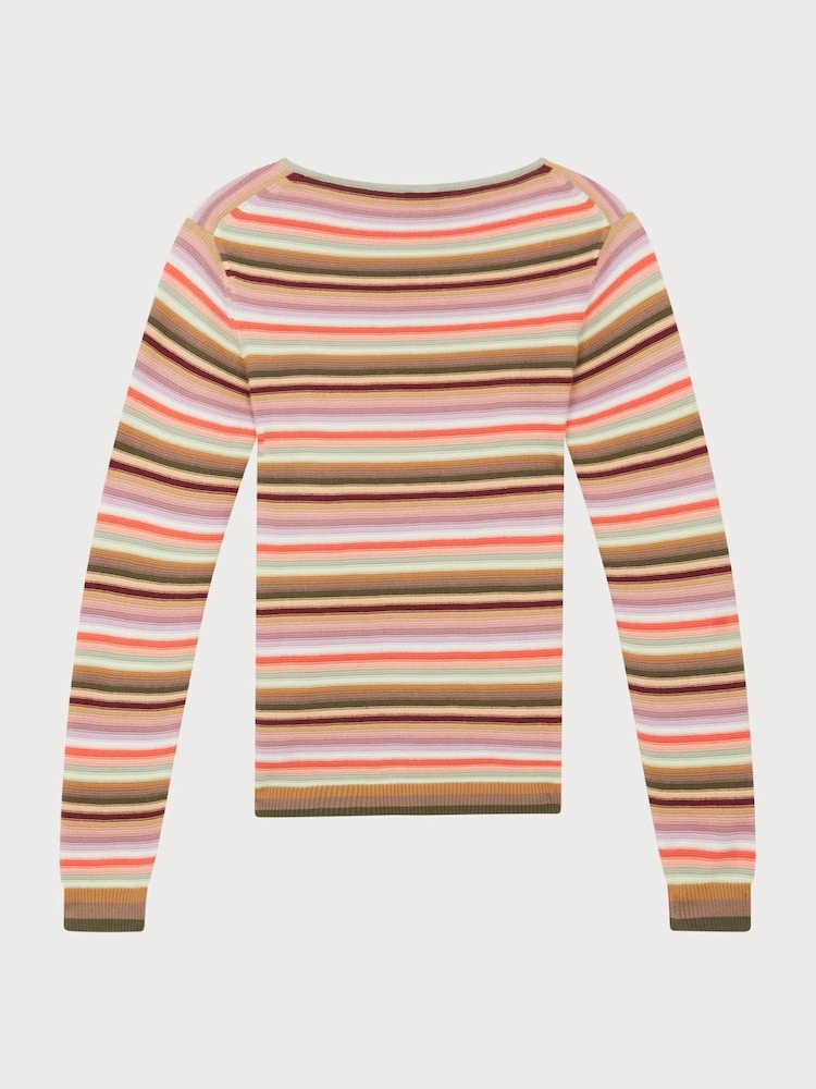 PS Paul Smith Pink Signature Stripe Long Sleeve Knitted T-Shirt - Image 2 of 3 PS Paul Smith Pink Signature Stripe Long Sleeve Knitted T-Shirt - Image 2 of 3