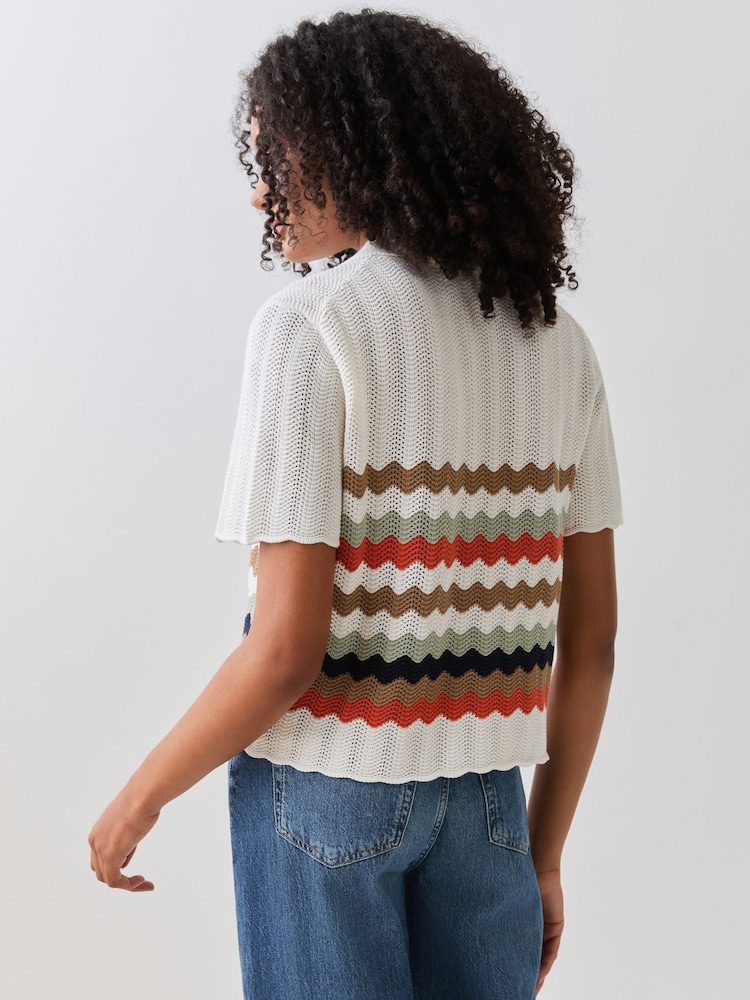 PS Paul Smith White Wave Detail Knitted Polo Shirt - Image 2 of 6 PS Paul Smith White Wave Detail Knitted Polo Shirt - Image 2 of 6